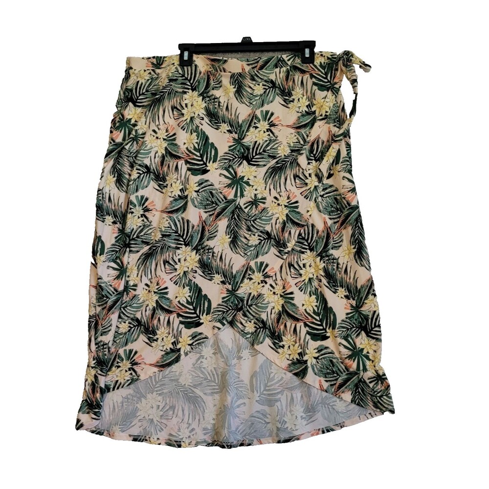 Gypsy & Jade Wraparound Midi Skirt Large Palm Tree Tropical Beach Boho Vacation